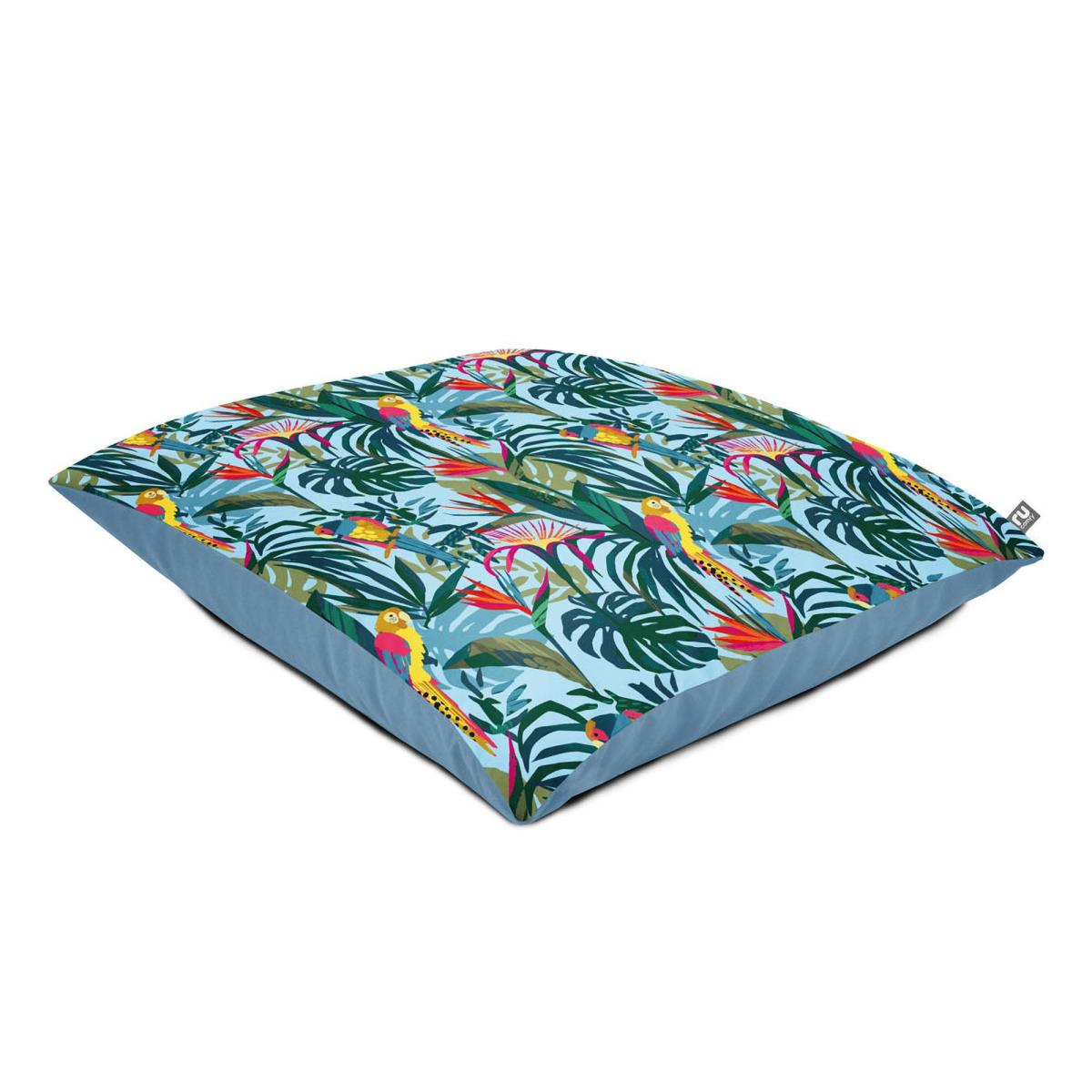 rucomfy Jungle Birds Printed Square Indoor Outdoor Floor Cushion Blue – image 2