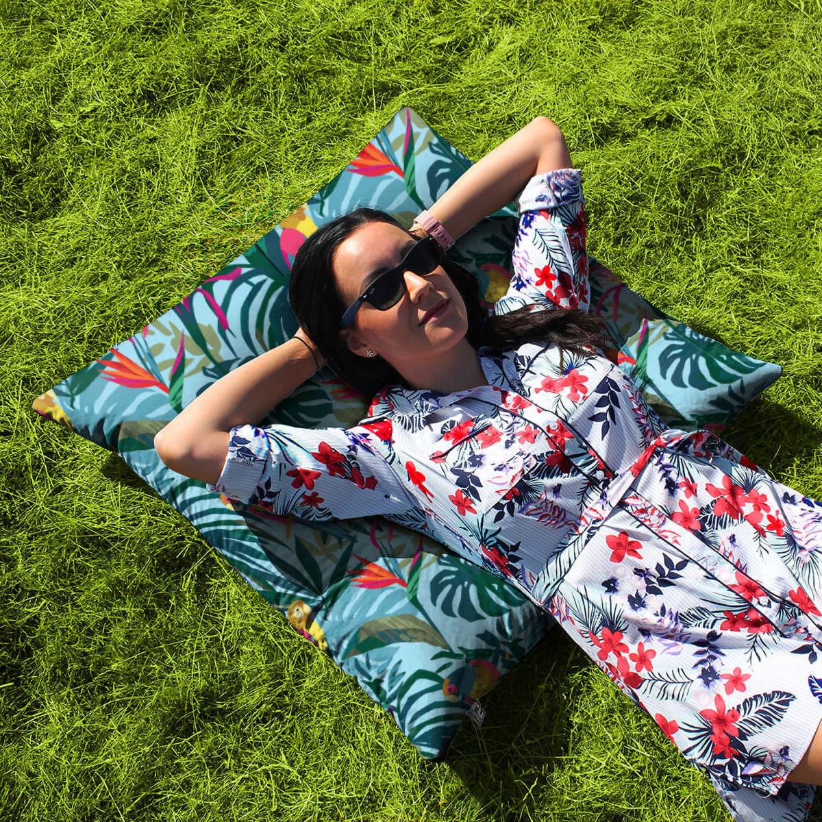 rucomfy Jungle Birds Printed Square Indoor Outdoor Floor Cushion Blue – image 3