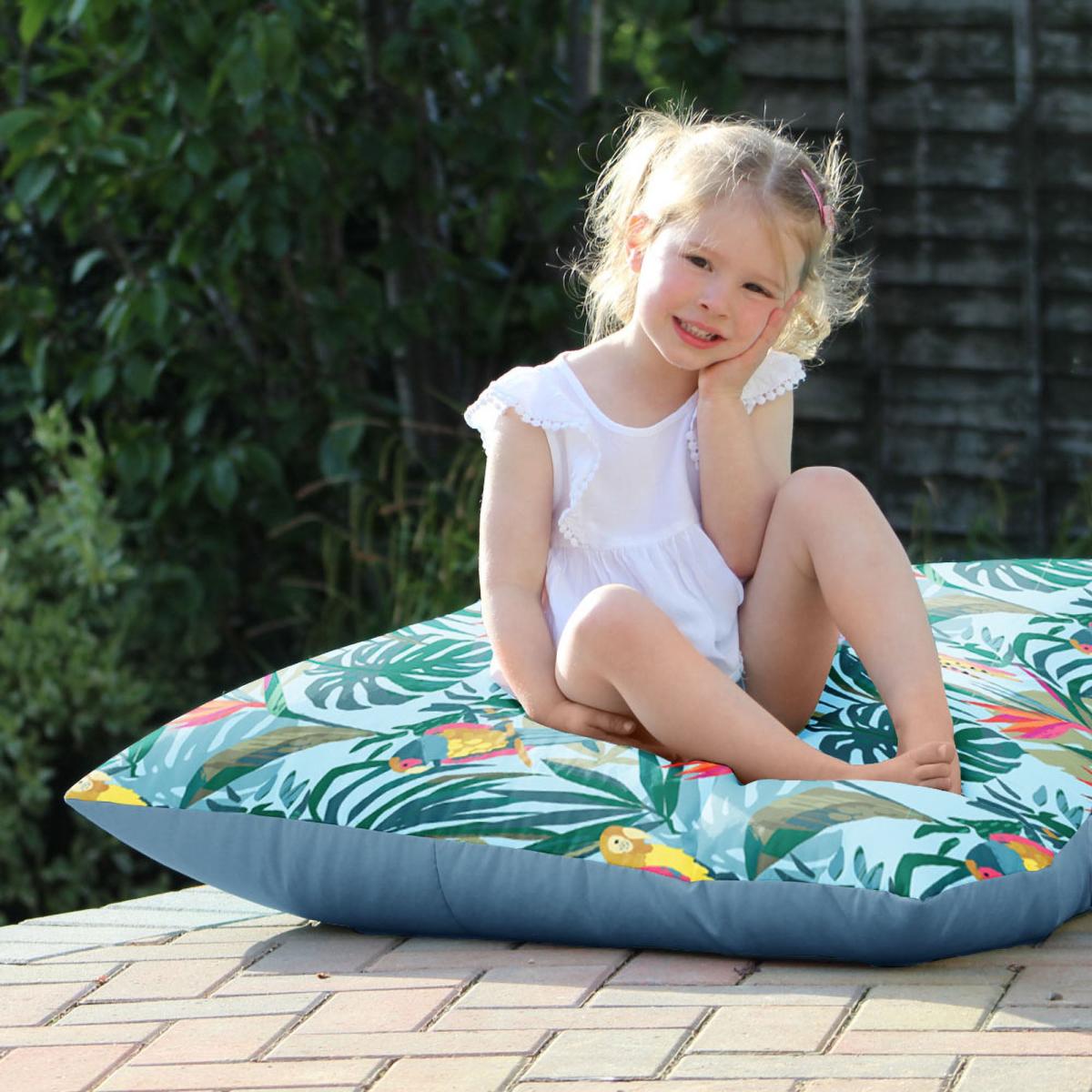 rucomfy Jungle Birds Printed Square Indoor Outdoor Floor Cushion Blue – image 4