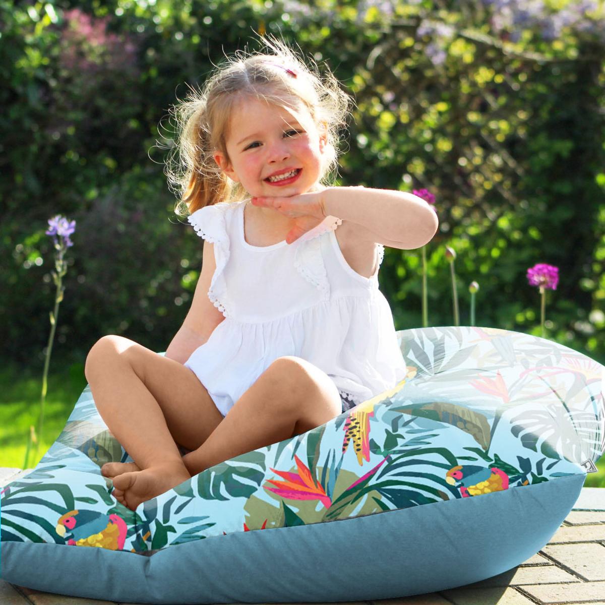 rucomfy Jungle Birds Printed Square Indoor Outdoor Floor Cushion Blue – image 1