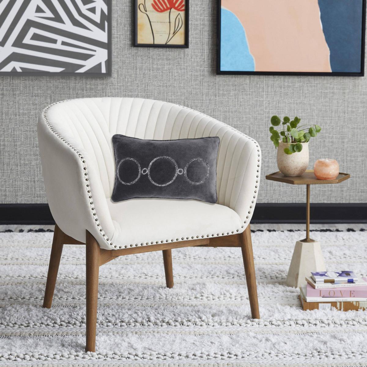 Reluxed Beaded Geo Grey Cushion Grey and White – image 7
