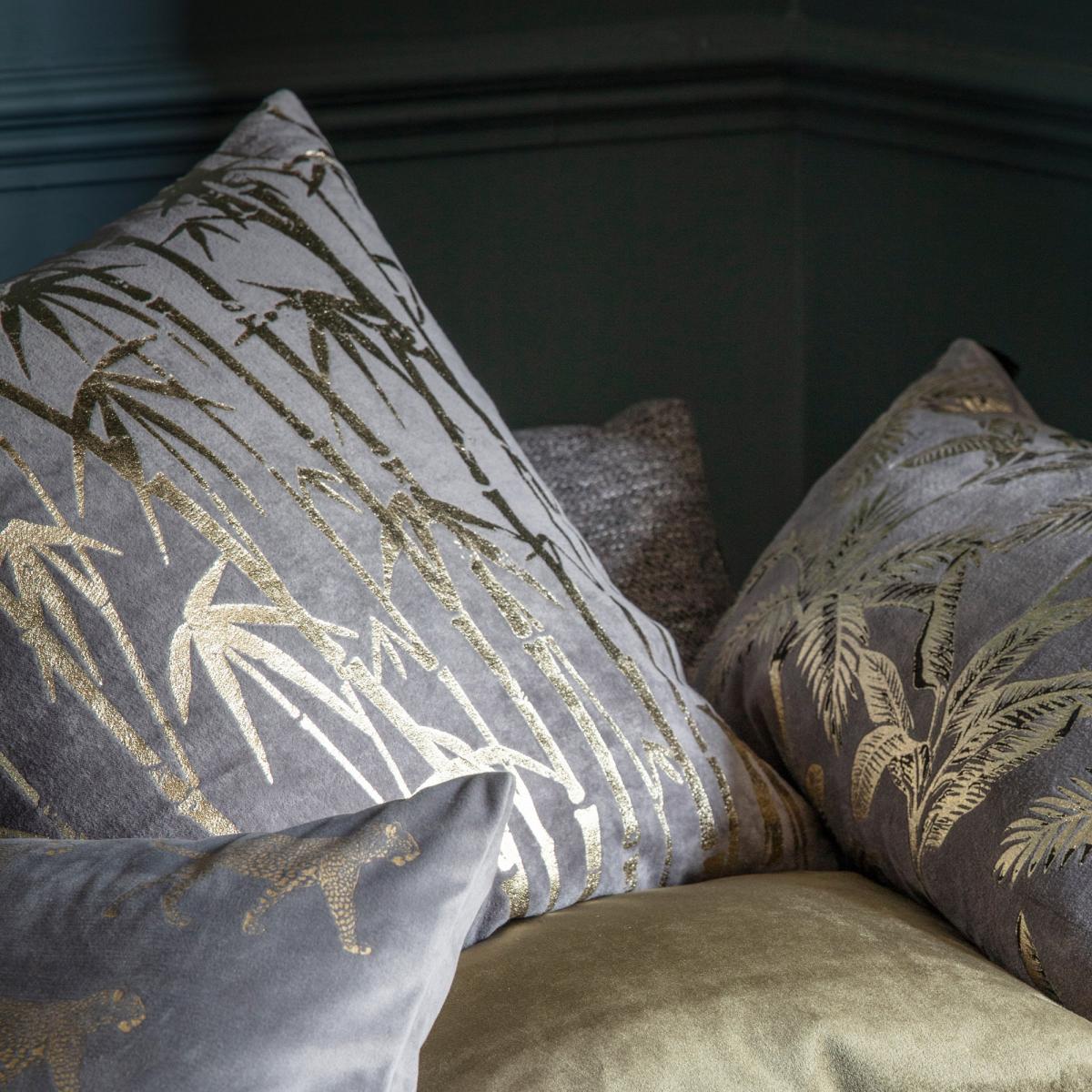 Foil Printed Bamboo Palm Cushion Grey – image 2