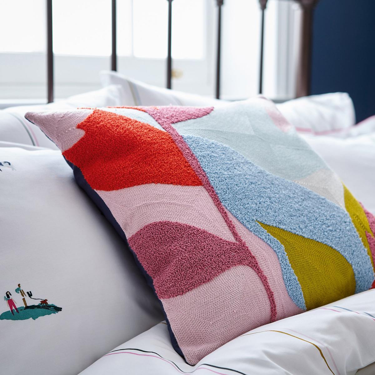 Joules Countryside Scene Cushion Pink, Blue and Yellow – image 2