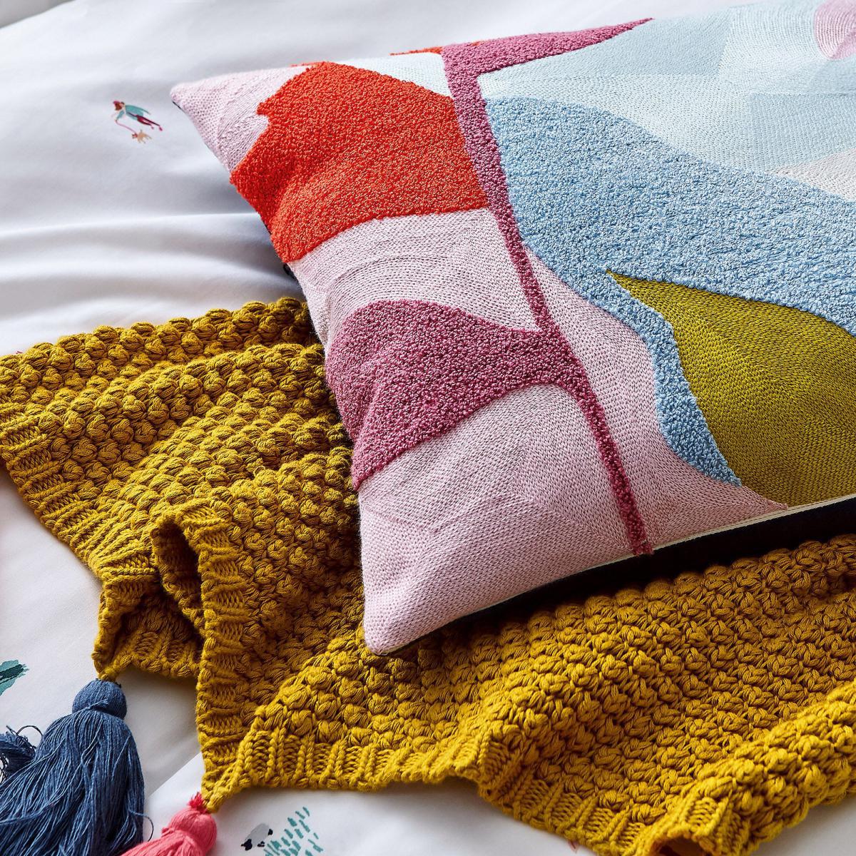 Joules Countryside Scene Cushion Pink, Blue and Yellow – image 3