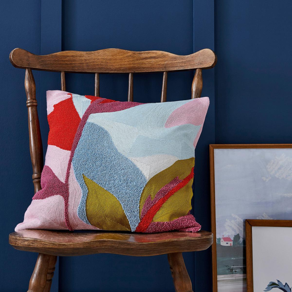 Joules Countryside Scene Cushion Pink, Blue and Yellow – image 4