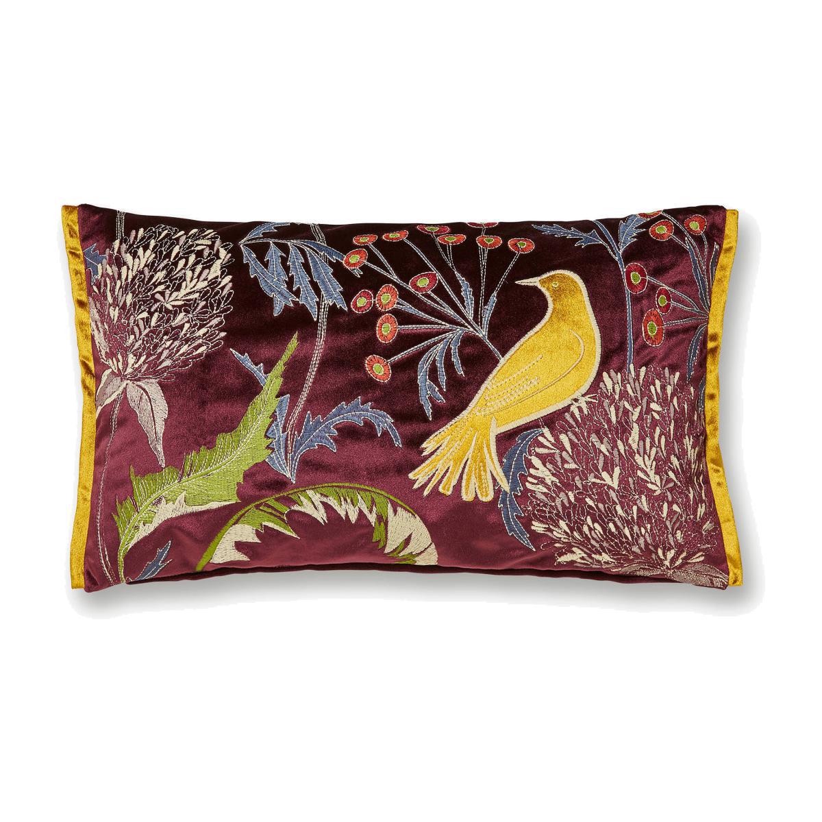 Embroidered Bird Cushion Purple – image 1
