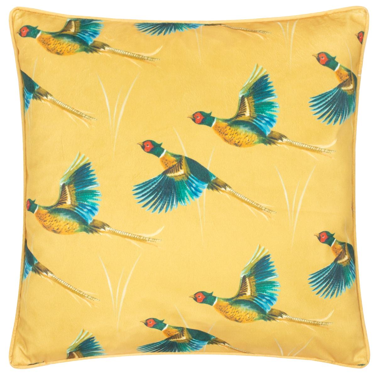 Country Pheasants Square Cushion Yellow – image 3