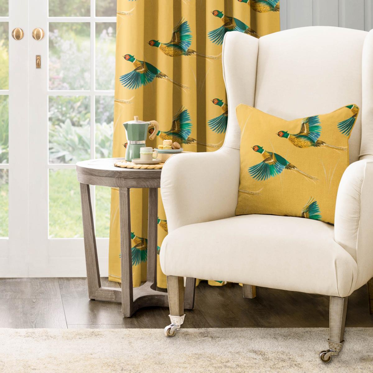 Country Pheasants Square Cushion Yellow – image 1