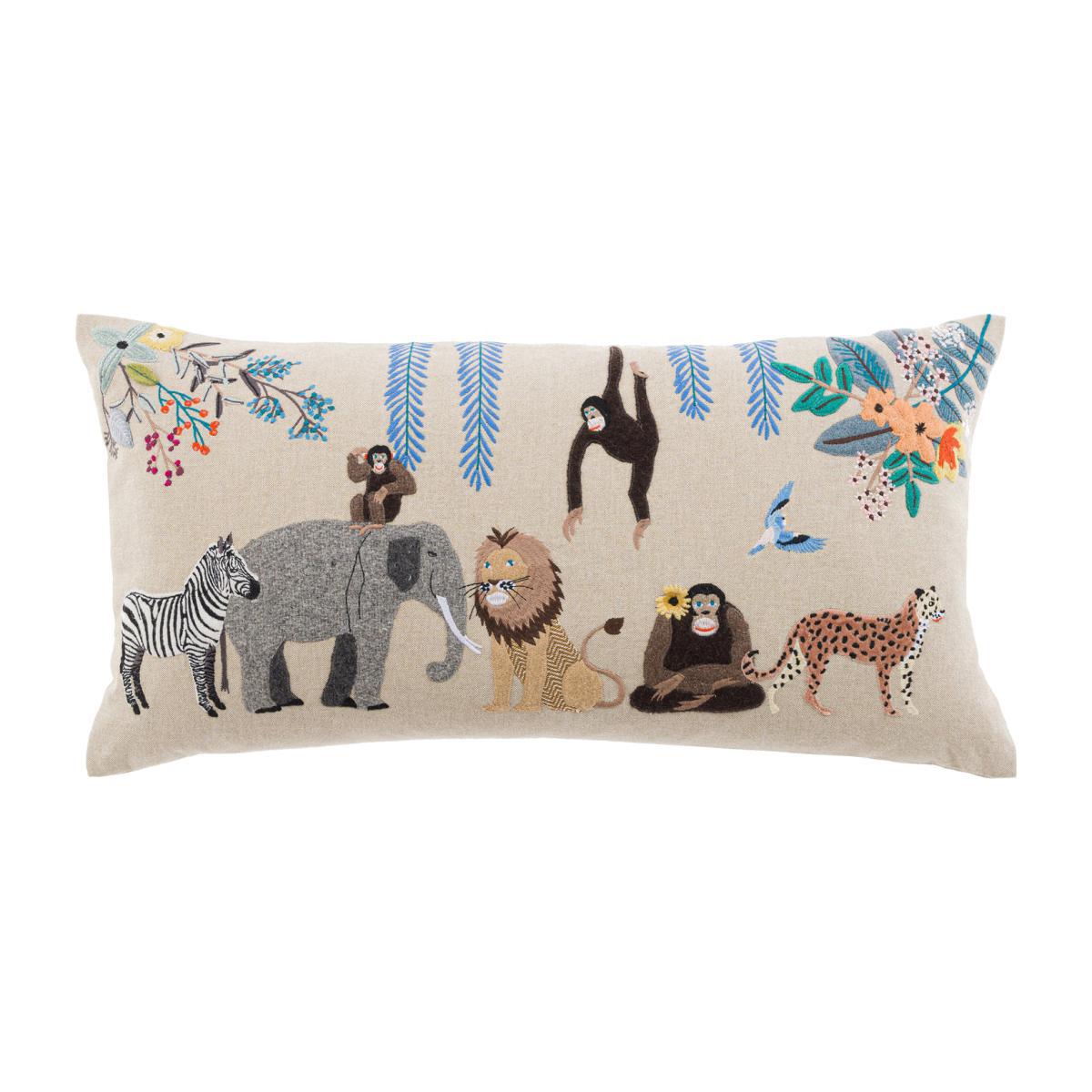 Serengeti Animals Cushion Linen (Natural)