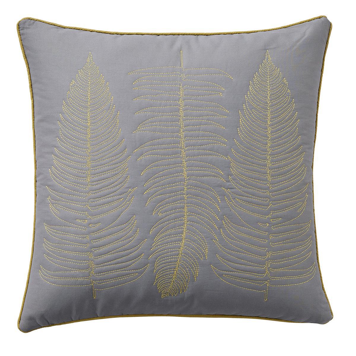 Clarissa Hulse Ginkgo Patchwork Grey and Mustard Cushion Light Grey – image 2