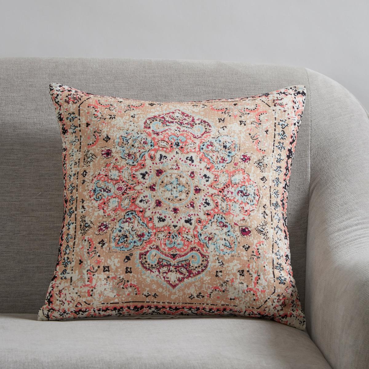Oriental Pink Mult Printed Cushion Pink/Green – image 1