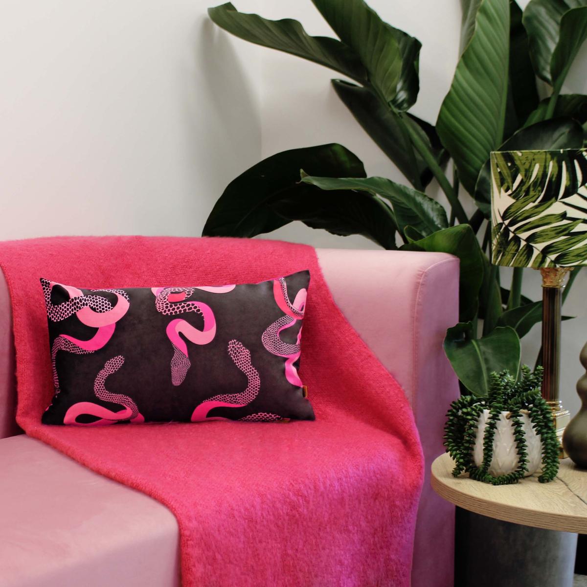 furn. Serpentine Fuschia Rectangle Velvet Cushion Fuchsia (Pink) – image 5