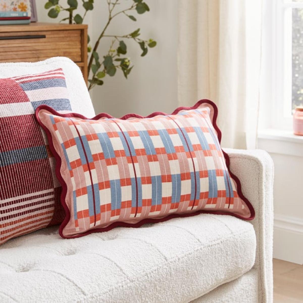 Wave Checkerboard Rectangle Cotton Cushion – image 1