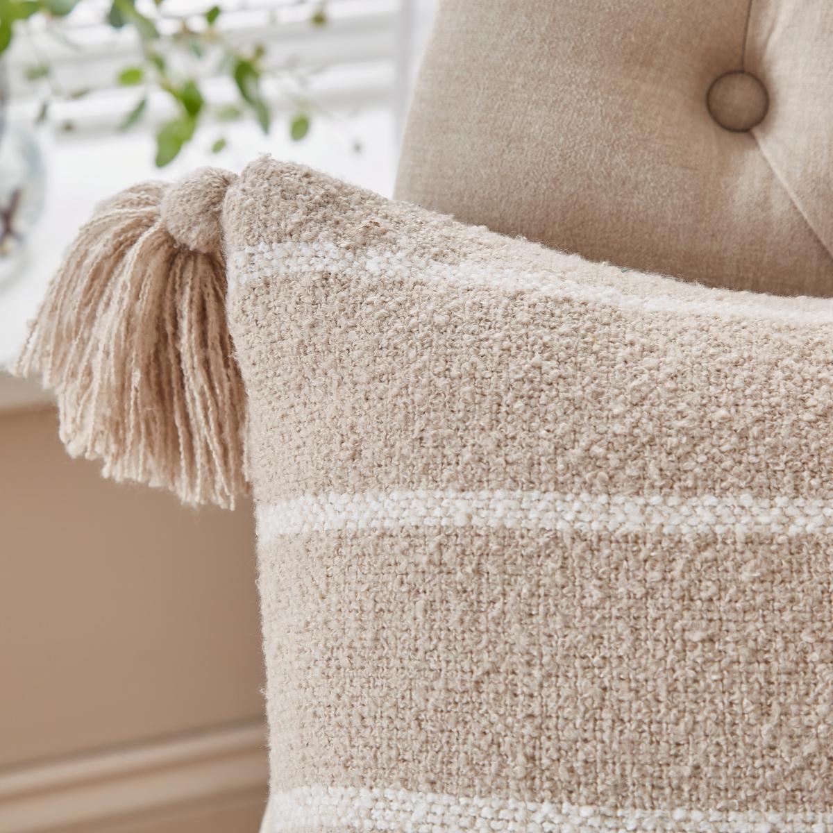 Stripe Woven Tassel Square Cushion Natural – image 2