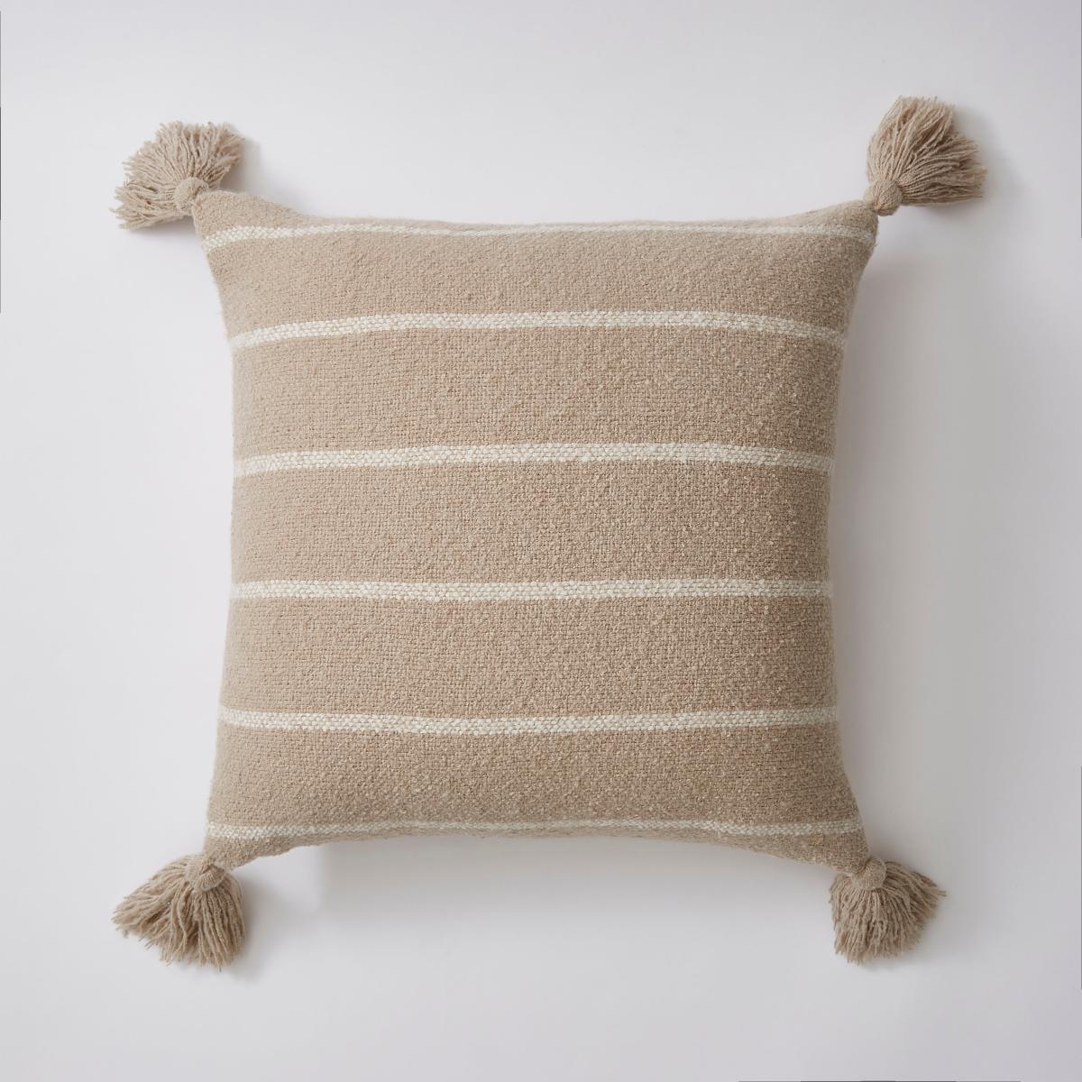 Stripe Woven Tassel Square Cushion Natural – image 3