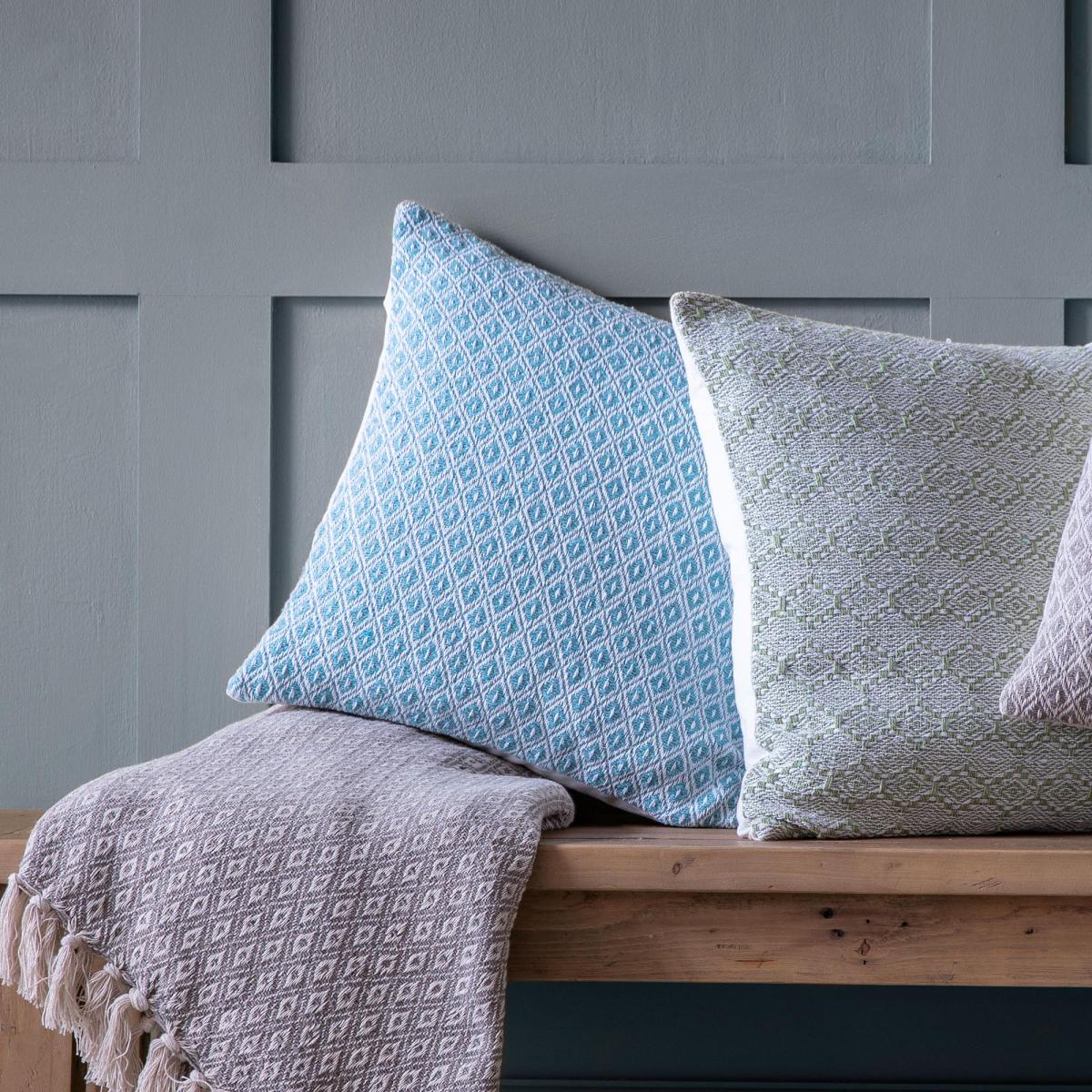 Simply Green Recycled Cotton Geometric Cushion Blue – image 2