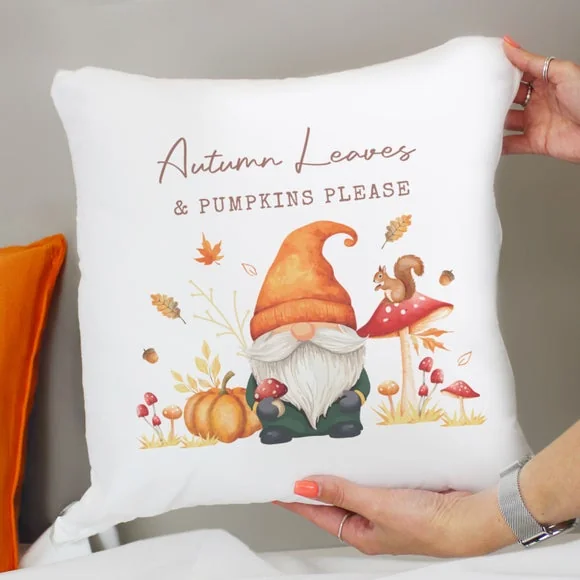 Personalised Autumn Gnome Square Cushion – image 3
