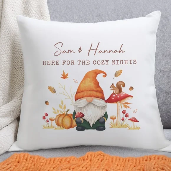 Personalised Autumn Gnome Square Cushion – image 1