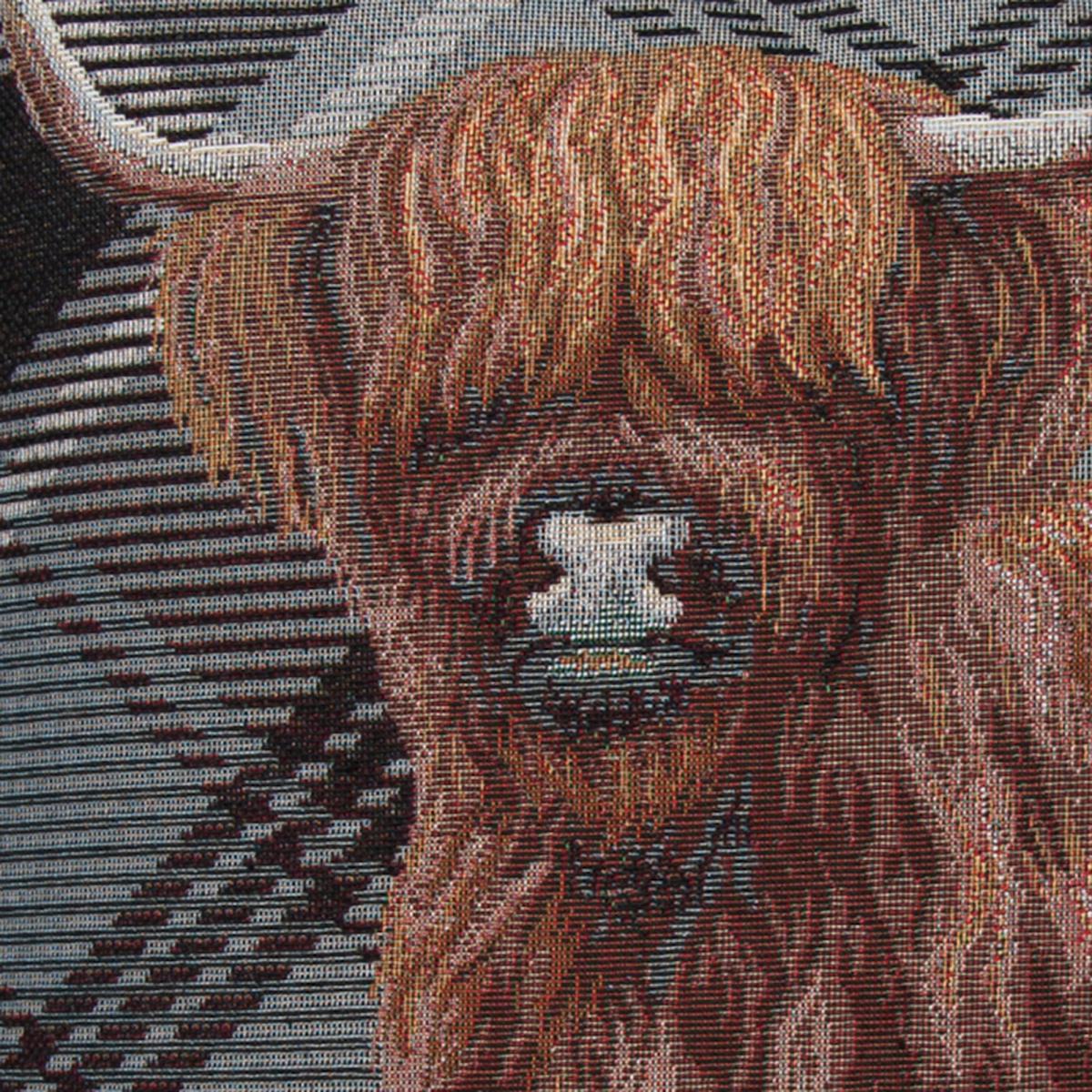 Highland Cow Tapestry Cushion Grey, Black and Brown – image 2