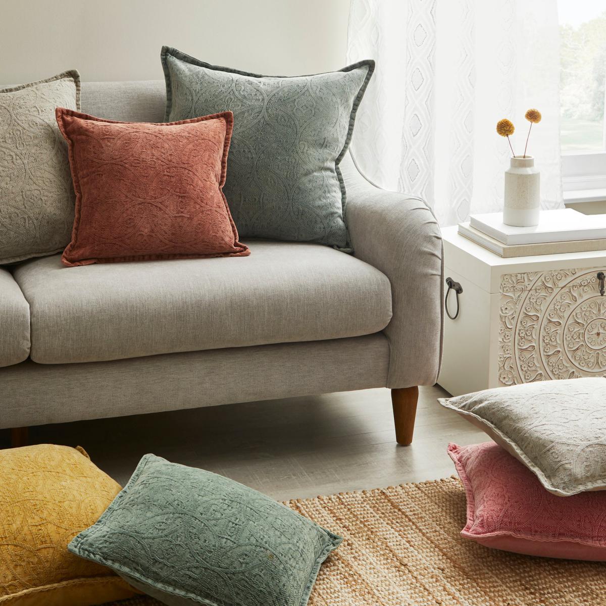 Stone Washed Chenille Cushion Ochre – image 5