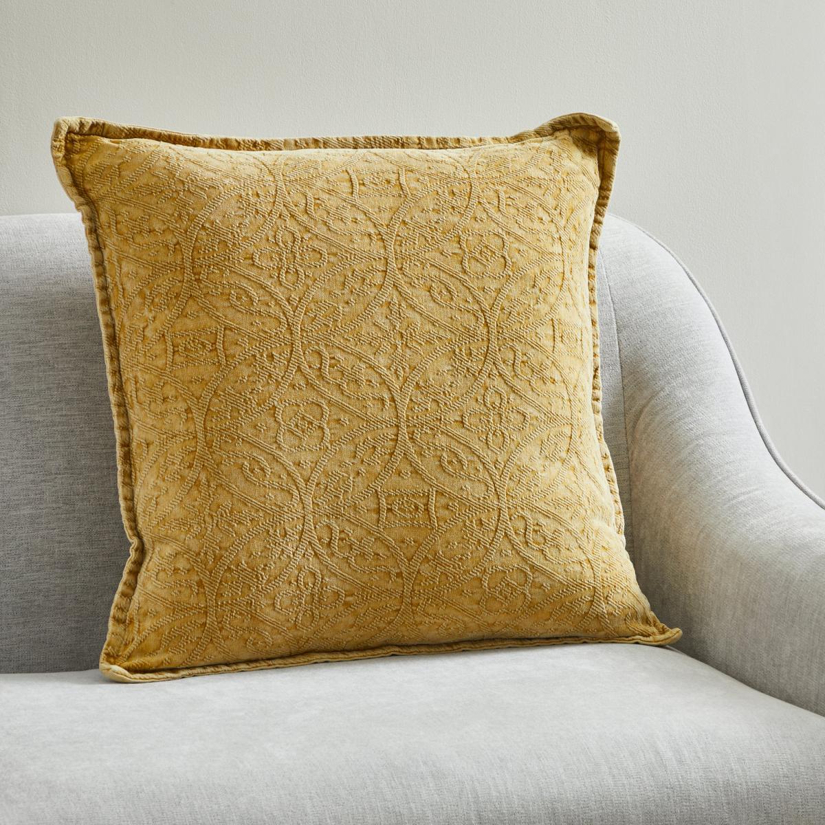 Stone Washed Chenille Cushion Ochre – image 1