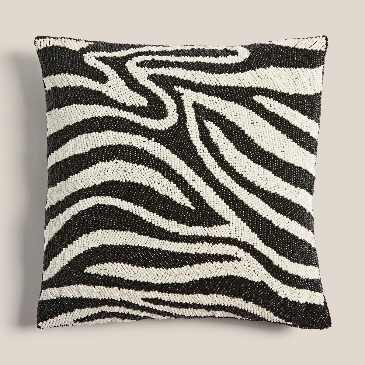 Beaded Zebra Patterned Square Cushion Black – image 2