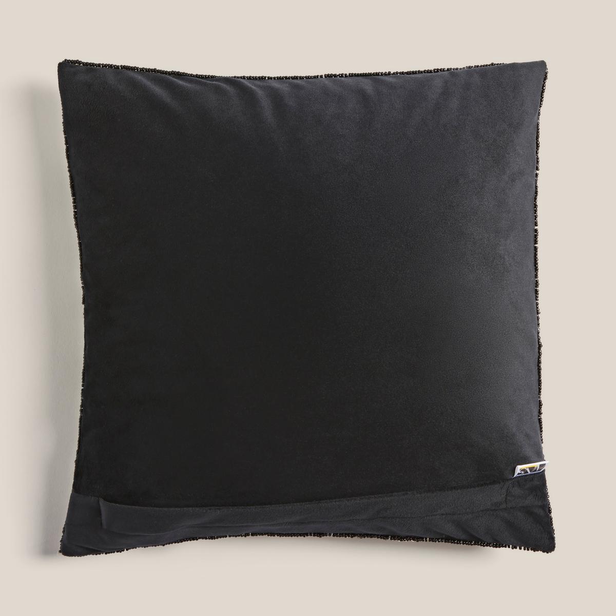 Beaded Zebra Patterned Square Cushion Black – image 3