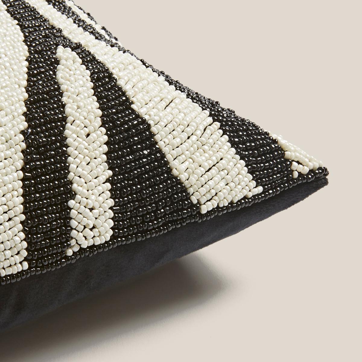 Beaded Zebra Patterned Square Cushion Black – image 5
