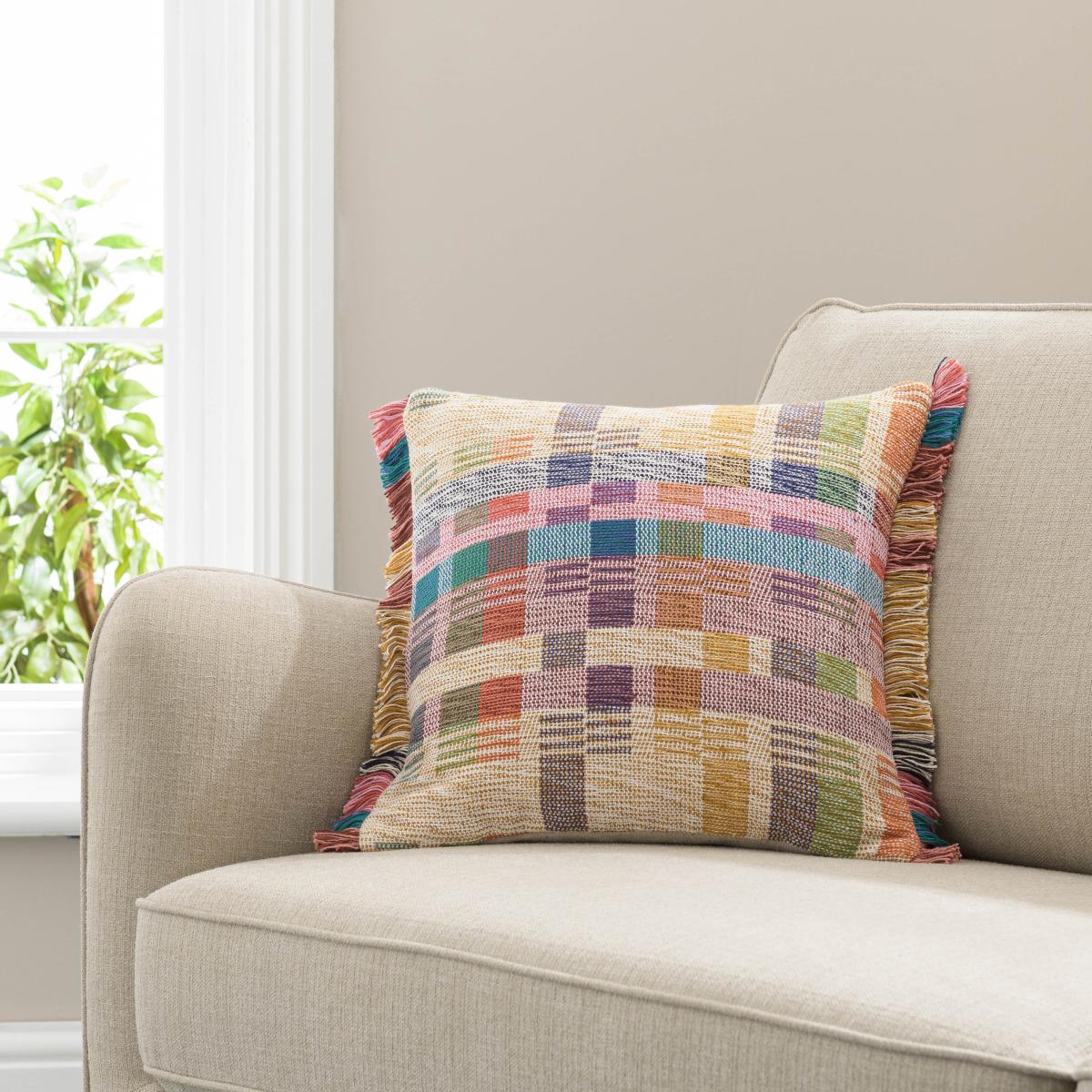 Handwoven Rainbow Cushion, 43 x 43cm Multi Coloured – image 2
