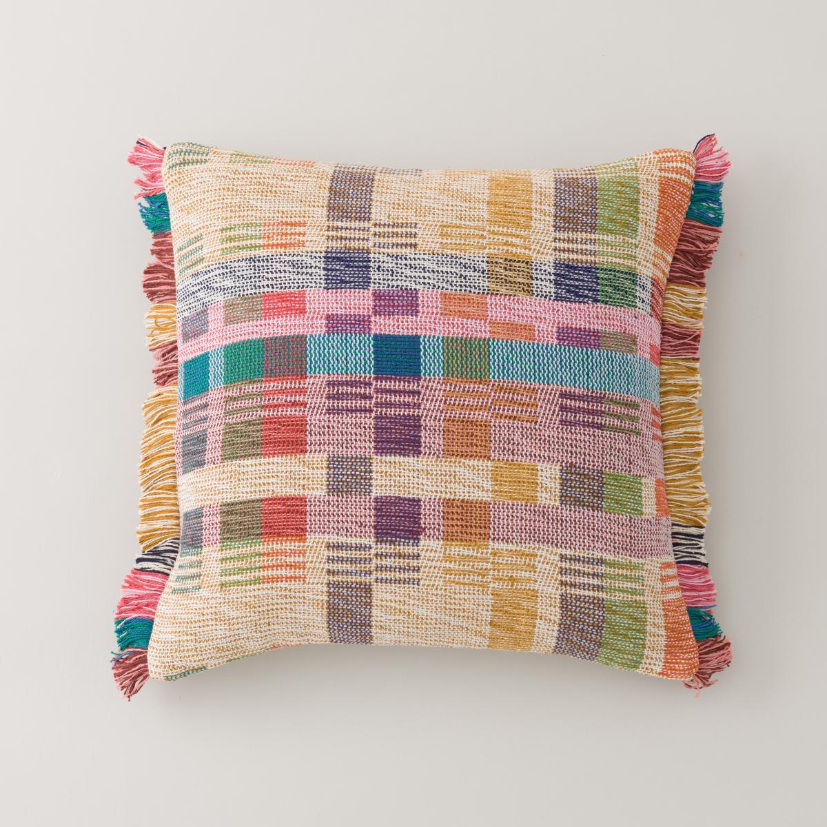 Handwoven Rainbow Cushion, 43 x 43cm Multi Coloured – image 3