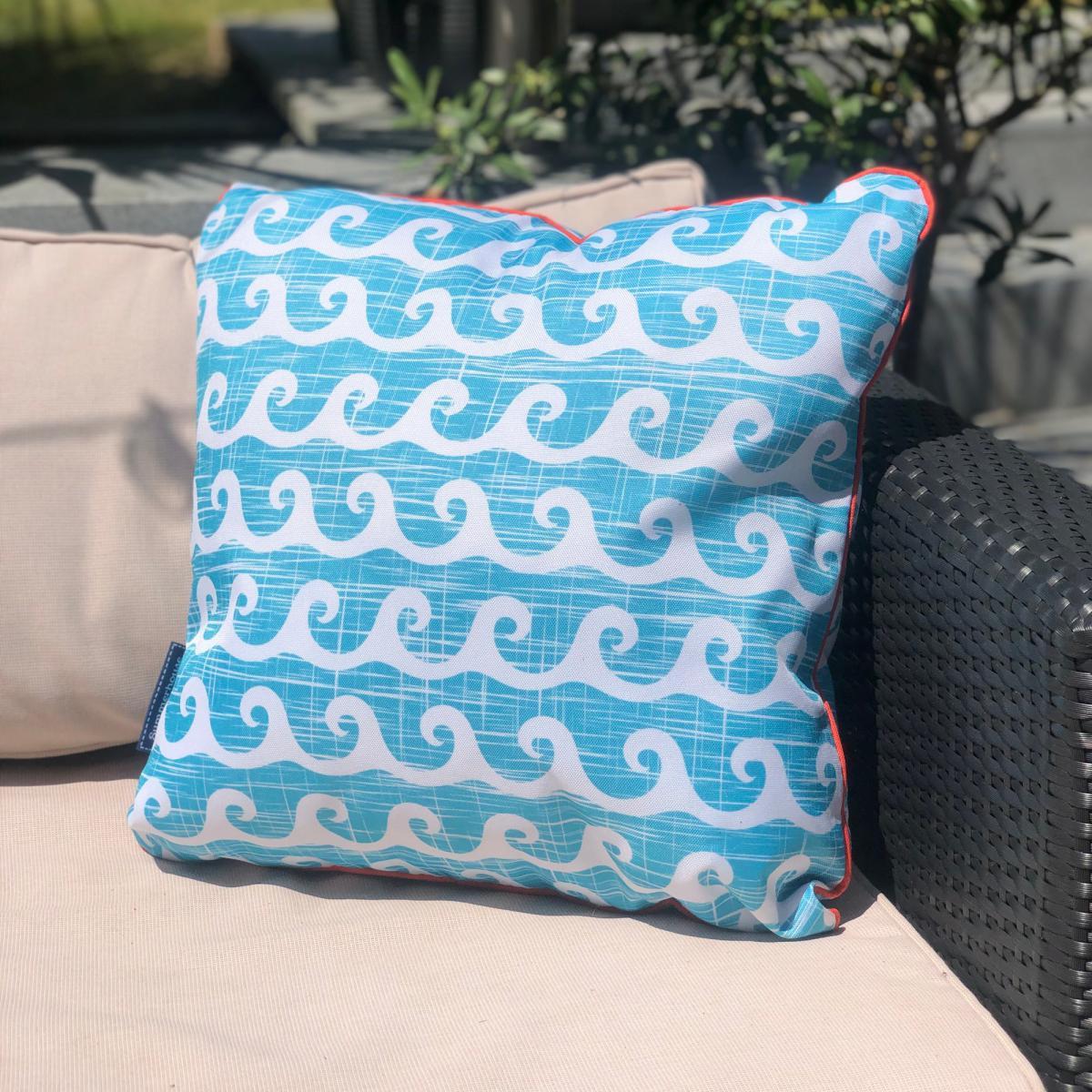 Aruba Blue Water Resistant Outdoor Cushion Blue and White – image 1