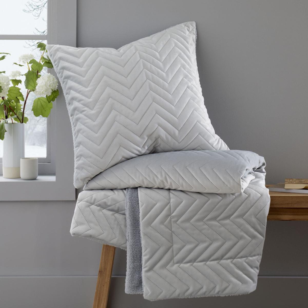 Catherine Lansfield So Soft Velvet Touch Silver Zig Zag Pinsonic Cushion Silver – image 4