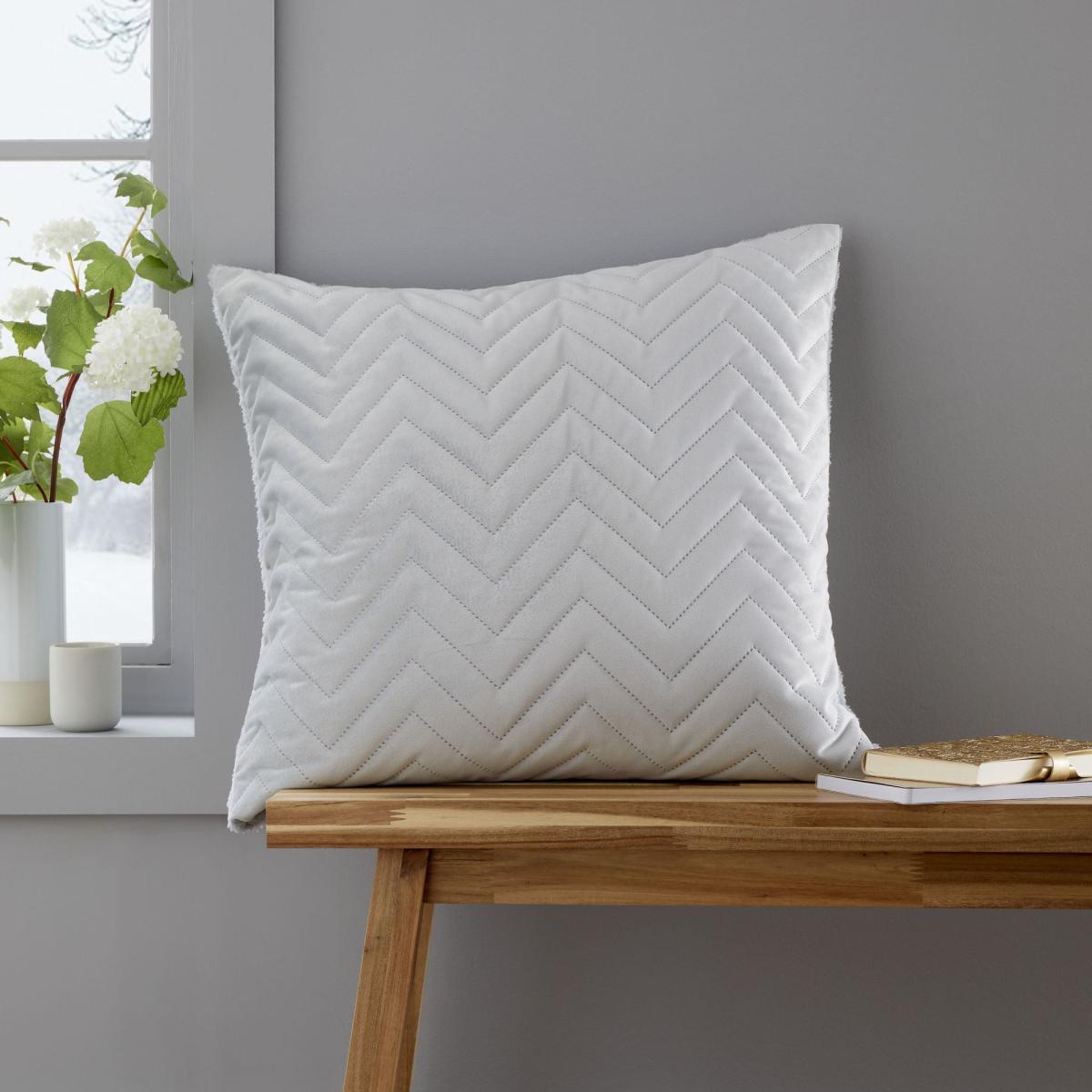 Catherine Lansfield So Soft Velvet Touch Silver Zig Zag Pinsonic Cushion Silver – image 1