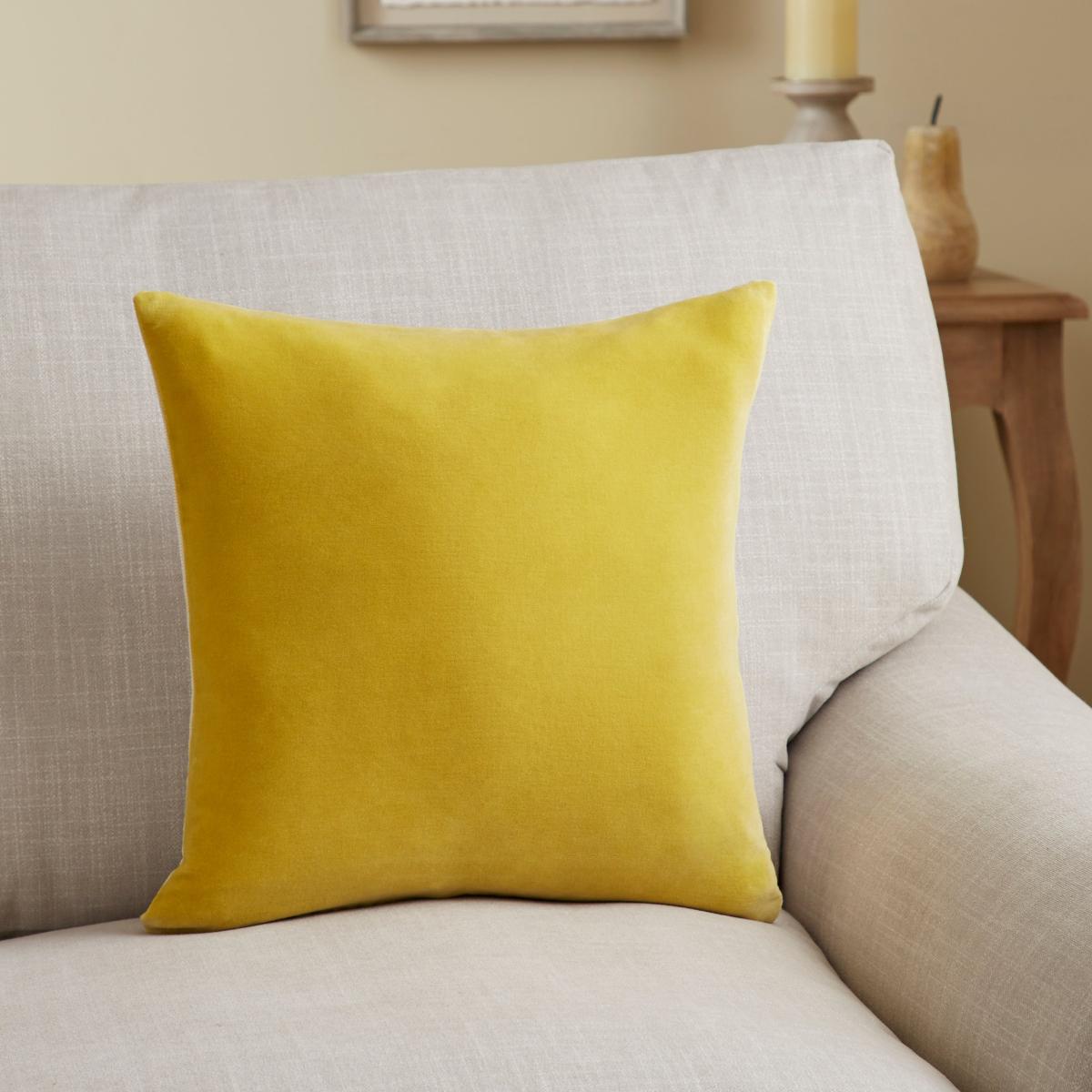 Cotton Velvet Cushion Ochre – image 1