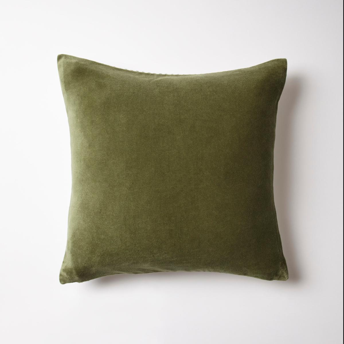 Cotton Velvet Cushion Olive – image 2