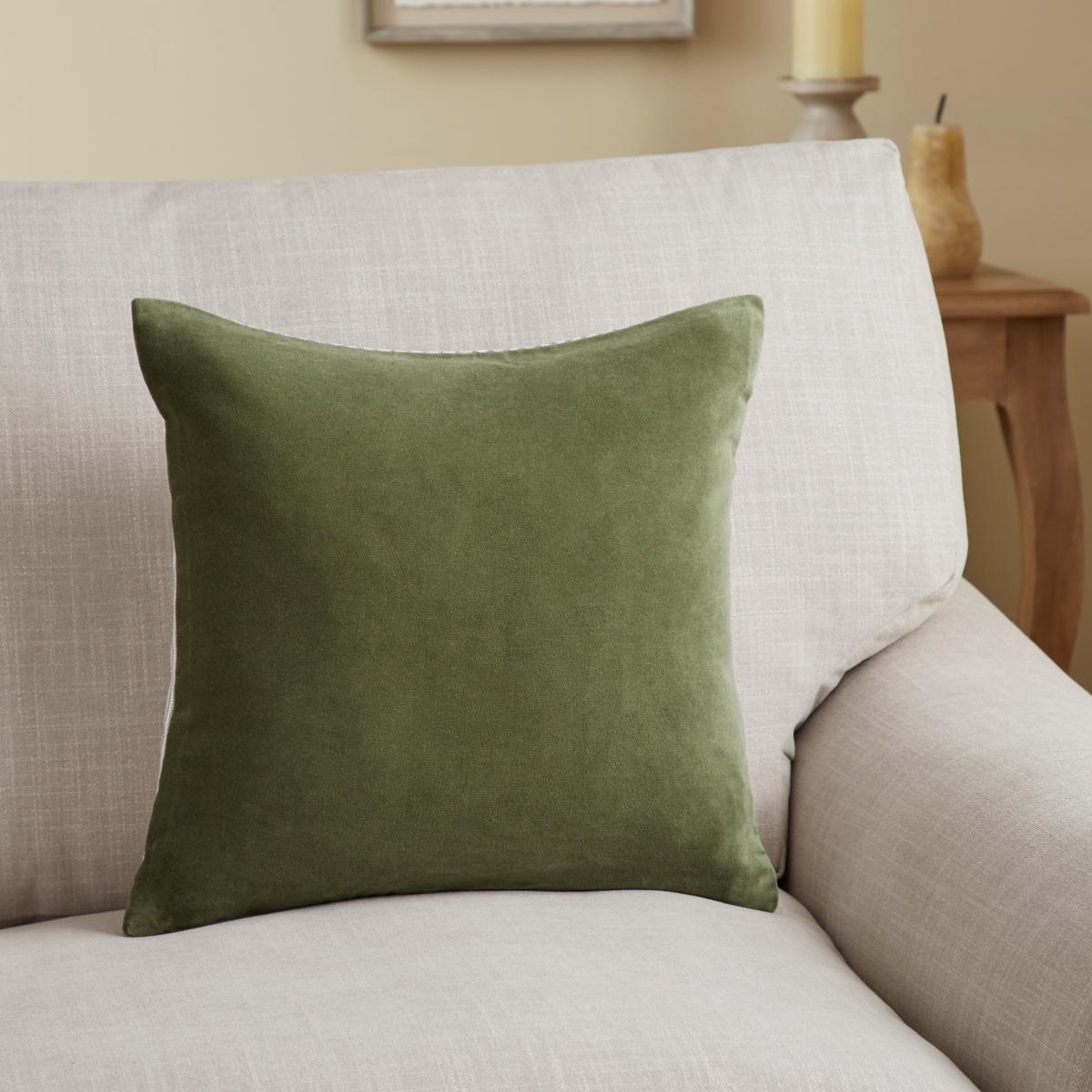 Cotton Velvet Cushion Olive – image 1