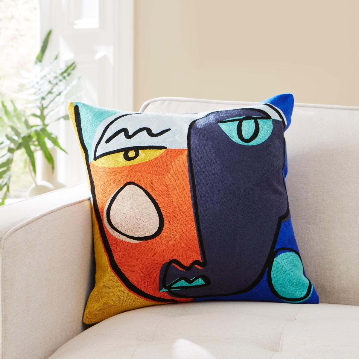 Elements Crewel Work Face Cushion Navy – image 1