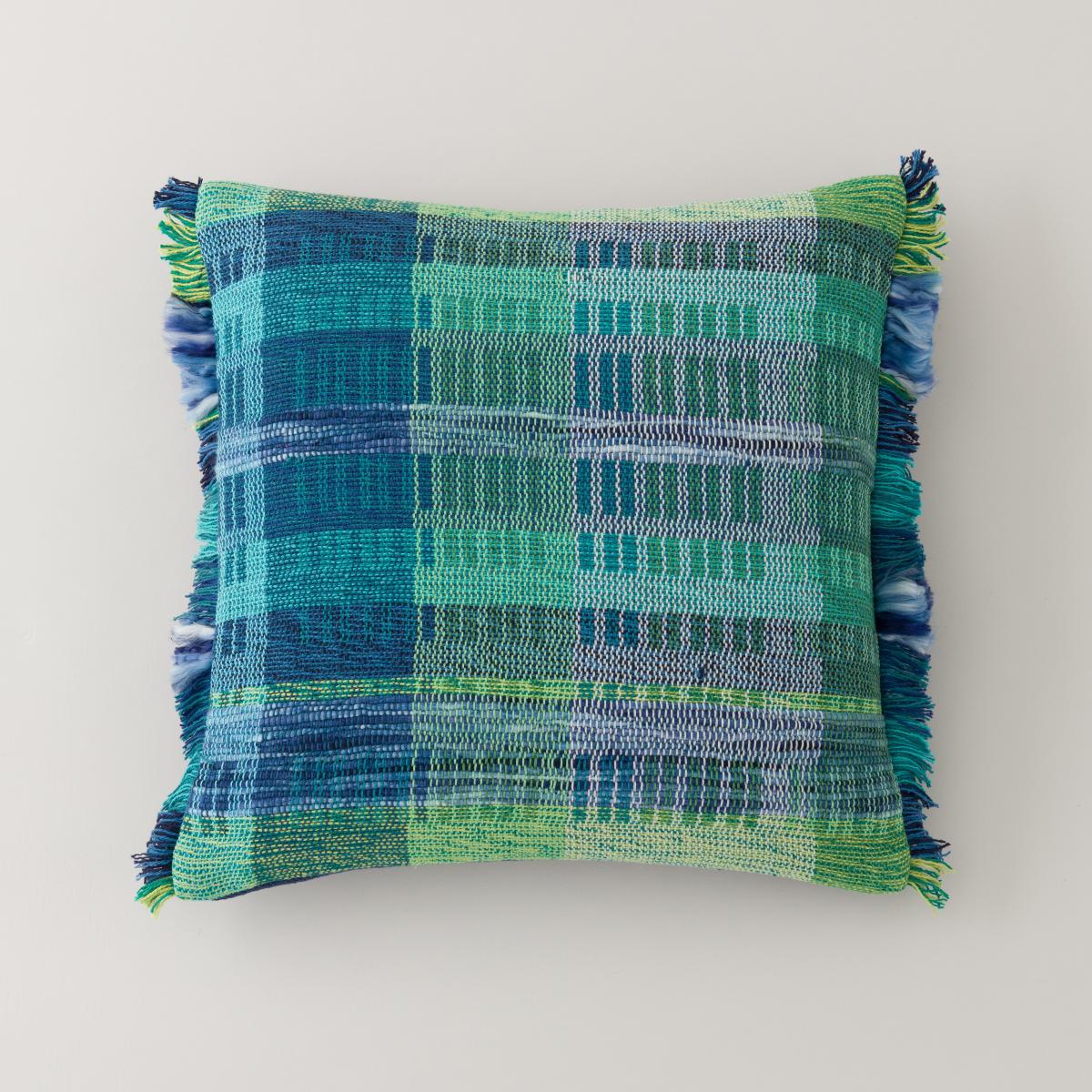 Handwoven Rainbow Cushion, 43 x 43cm Blue – image 3