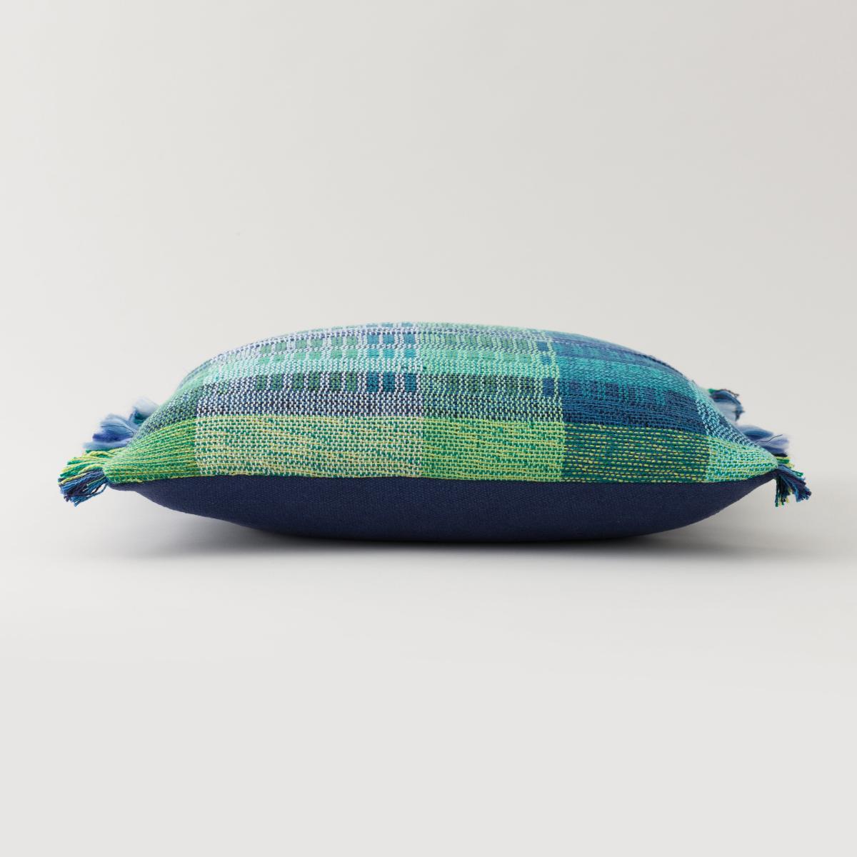 Handwoven Rainbow Cushion, 43 x 43cm Blue – image 4