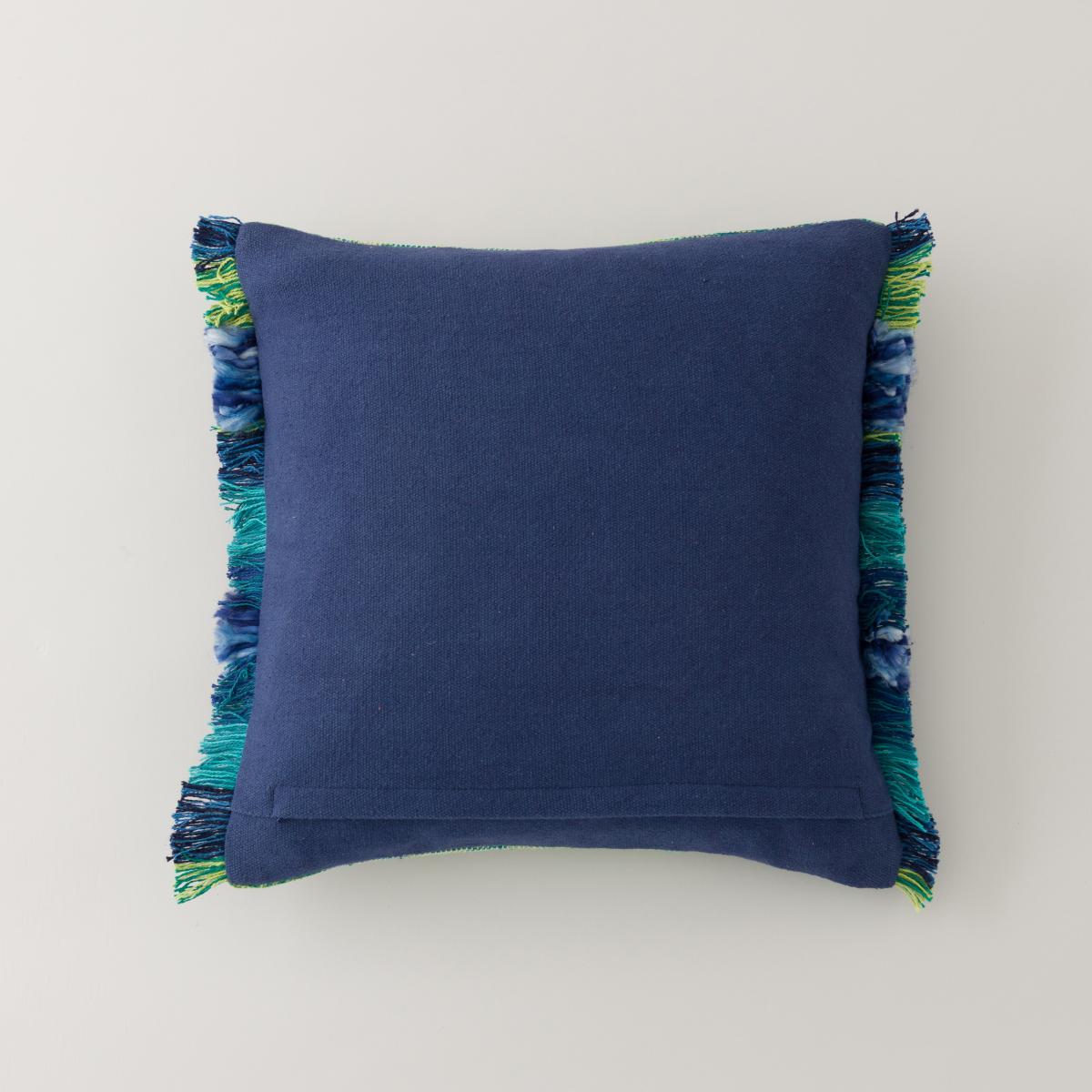 Handwoven Rainbow Cushion, 43 x 43cm Blue – image 5