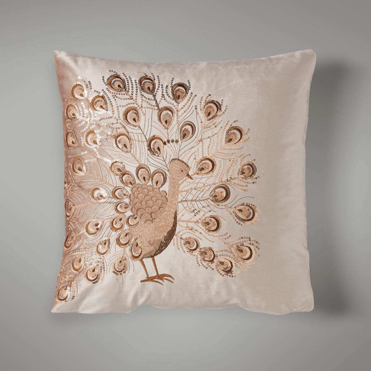 Peacock Sequin Champagne Cushion Beige – image 1