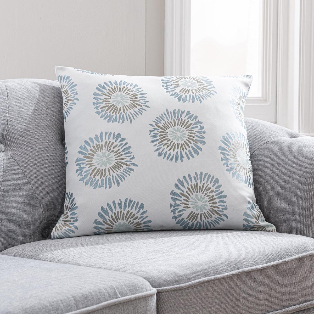 Audrey Duck Egg Floral Cushion White, Grey and Blue – image 4