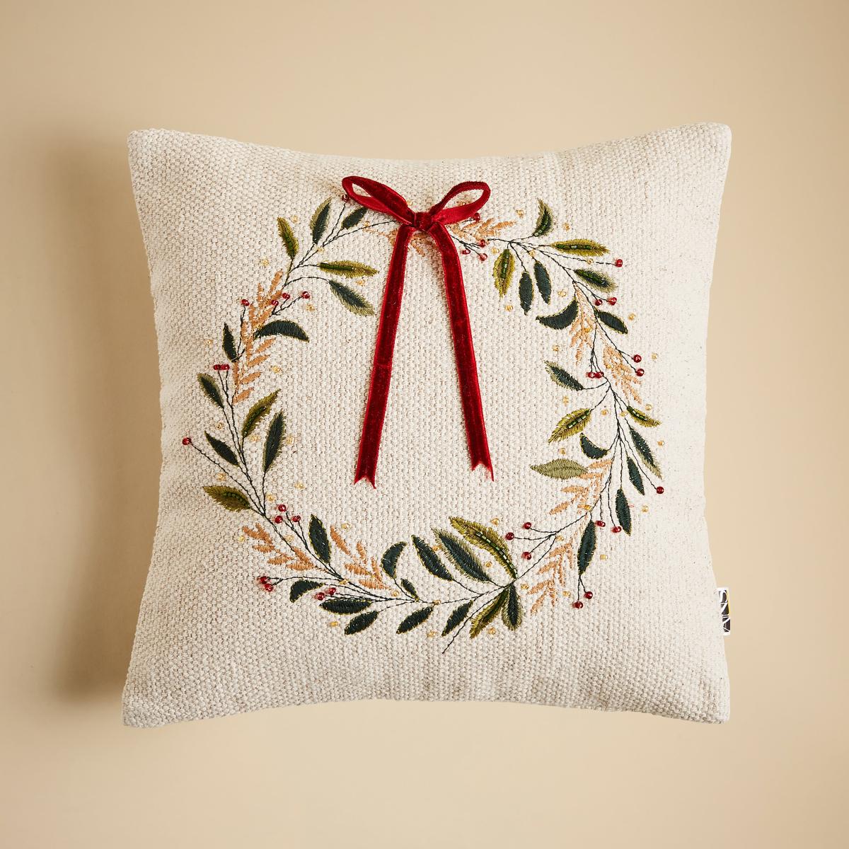 Wreath Emboirdered Cushion Natural – image 2