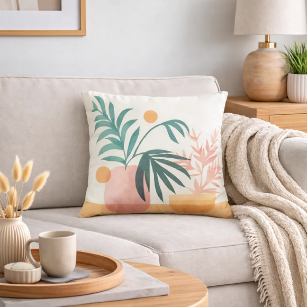 Plant Pots Line Art Square Cushion – image 1