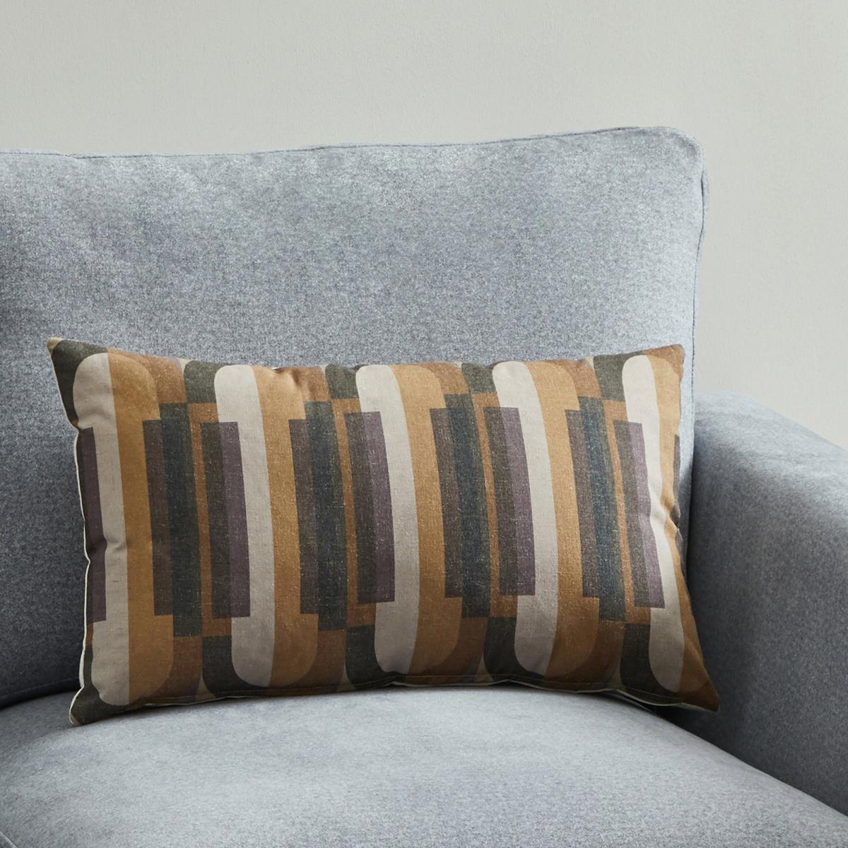 Bauhaus Style Oval Print Cushion Purple, Yellow and Brown – image 1