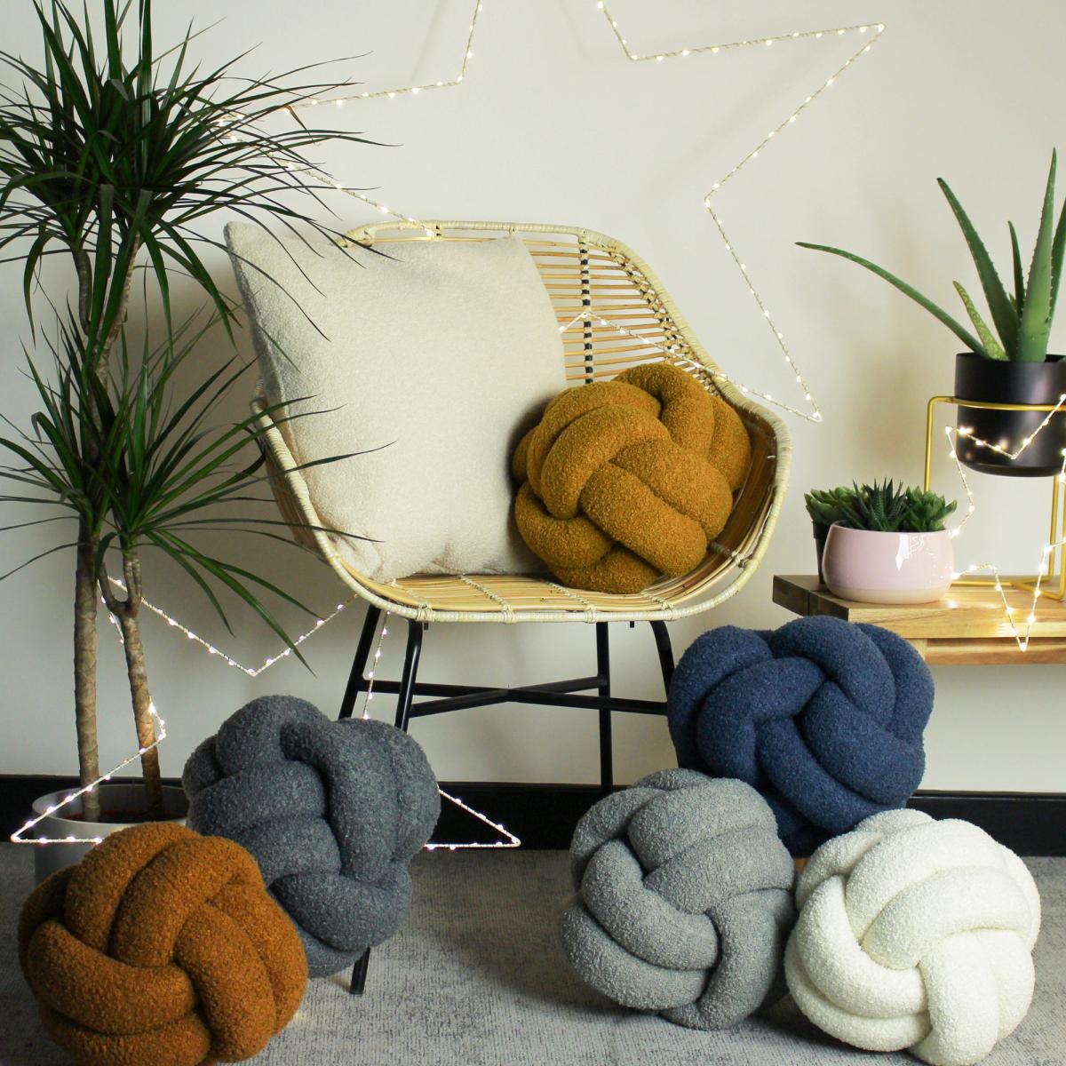 Furn. Boucle Knot Round Cushion Yellow – image 2