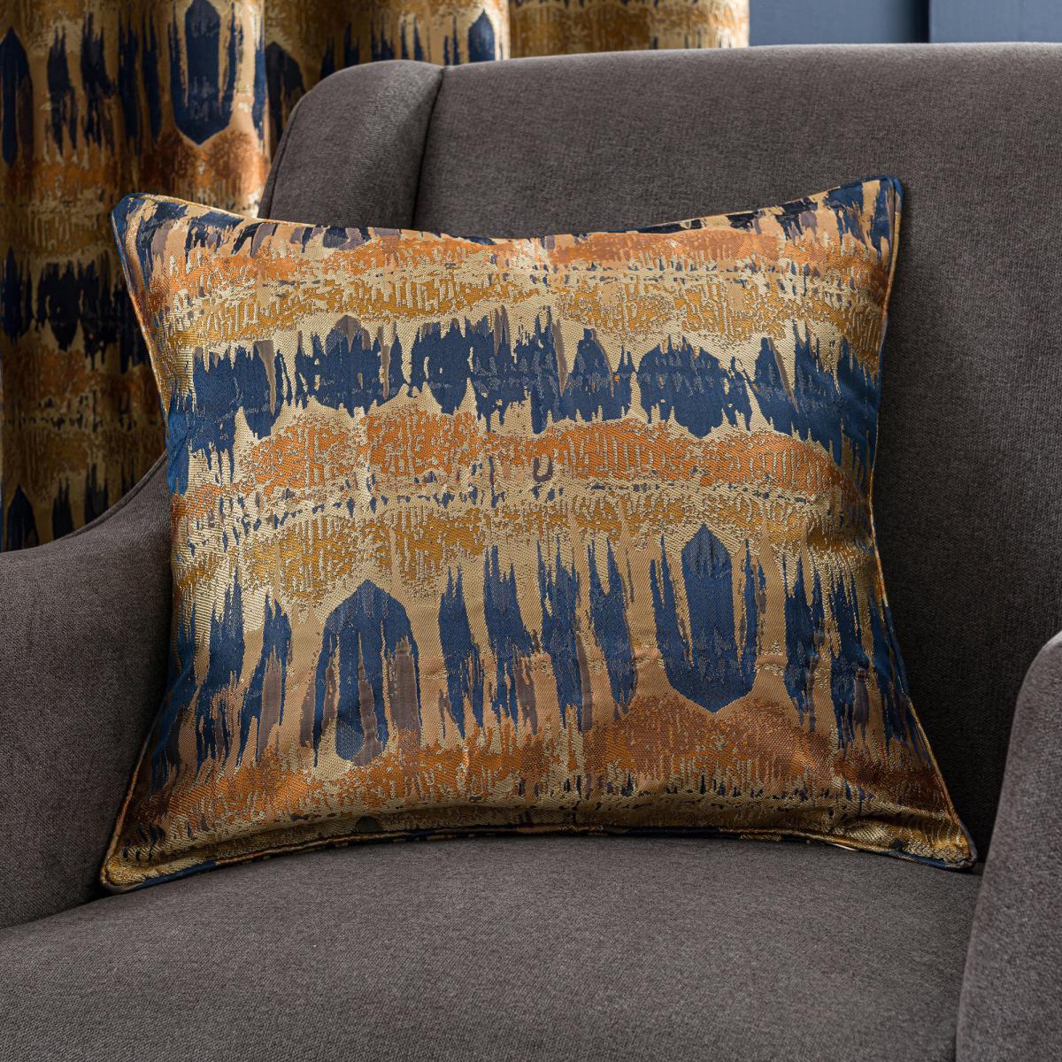 Budapest Midnight Spice Jacquard Cushion Gold and Navy Blue – image 1