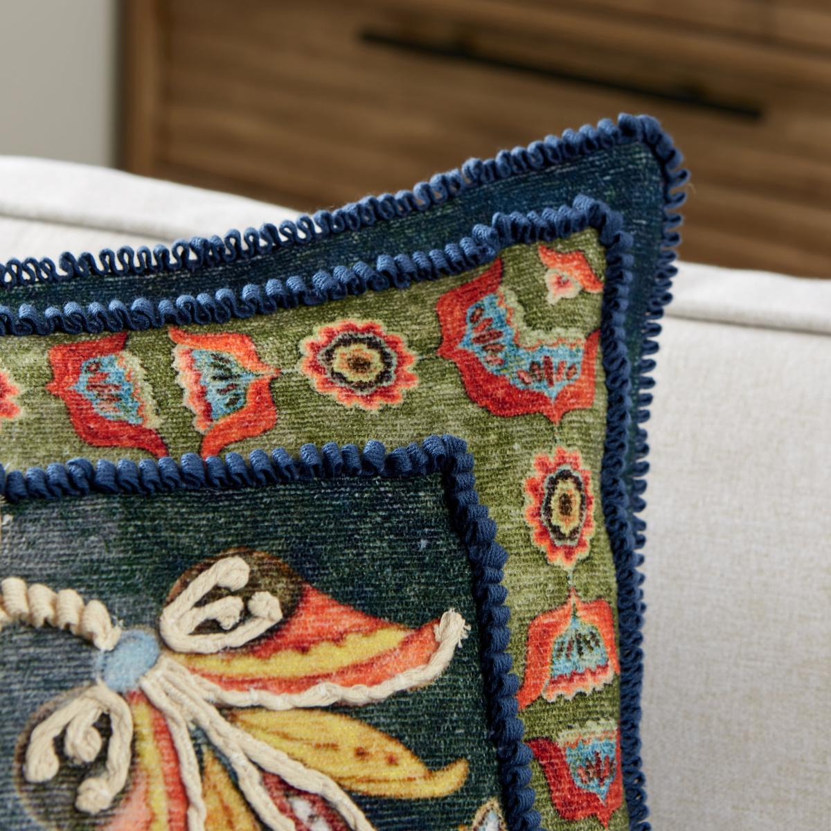 Embroidered Vase Cushion Navy (Blue) – image 2