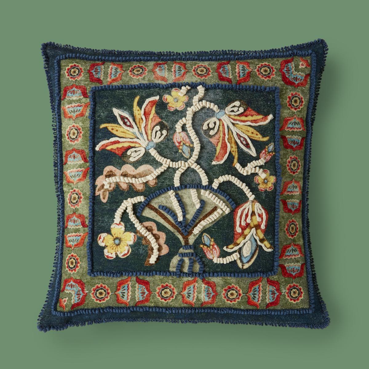 Embroidered Vase Cushion Navy (Blue) – image 3
