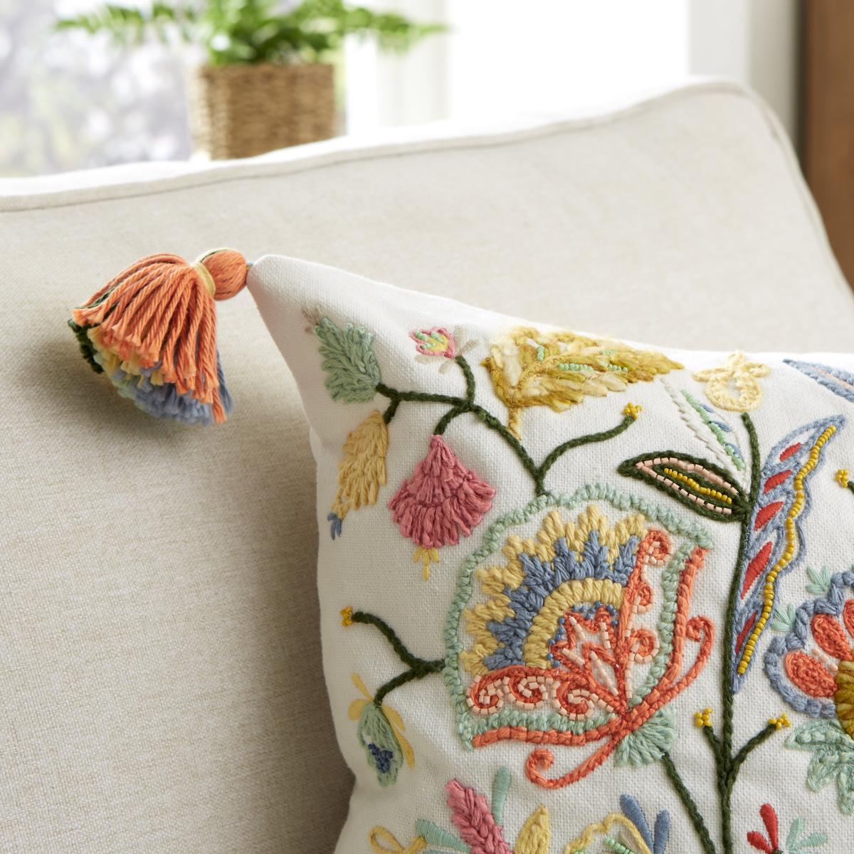 Embroidered Folktale Floral Cushion White – image 2